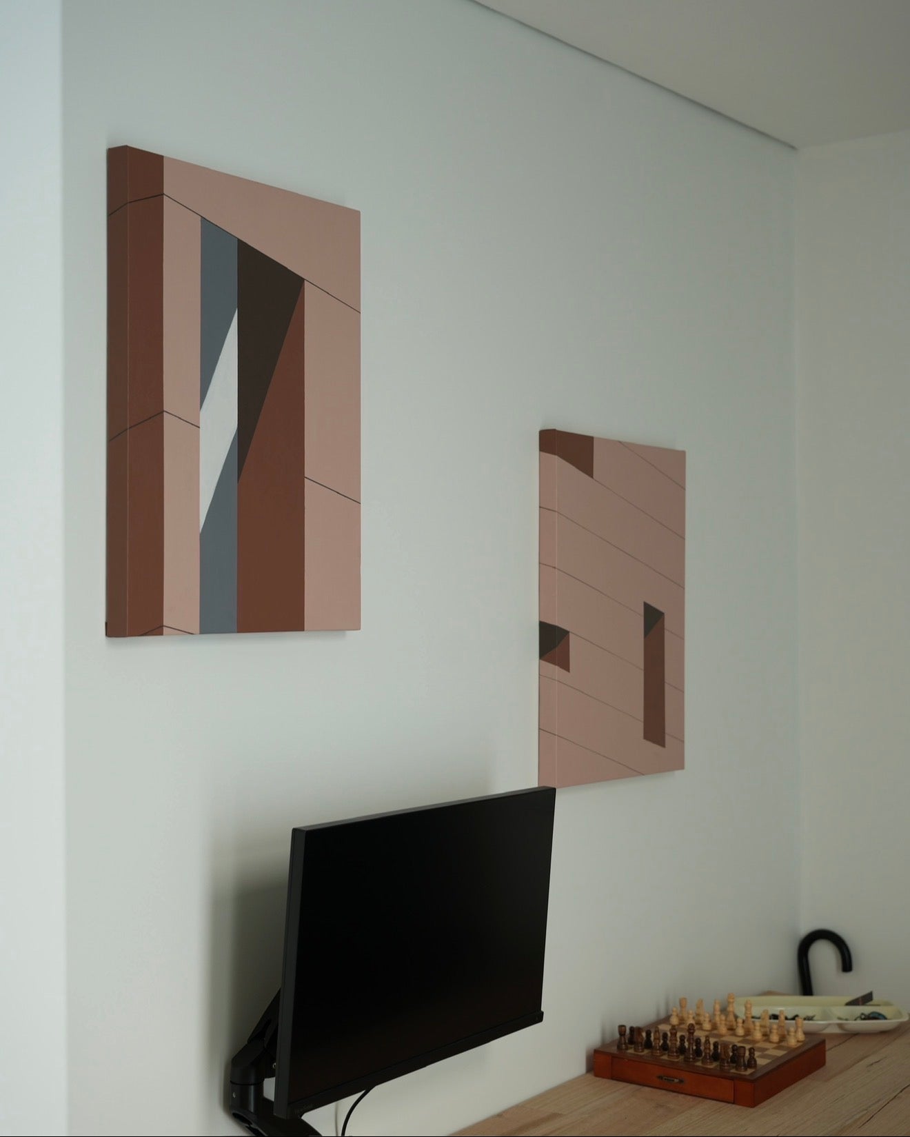 Minimal Wall Art set – Modern Architectural Abstract Paintings (Neutral & Terracotta)